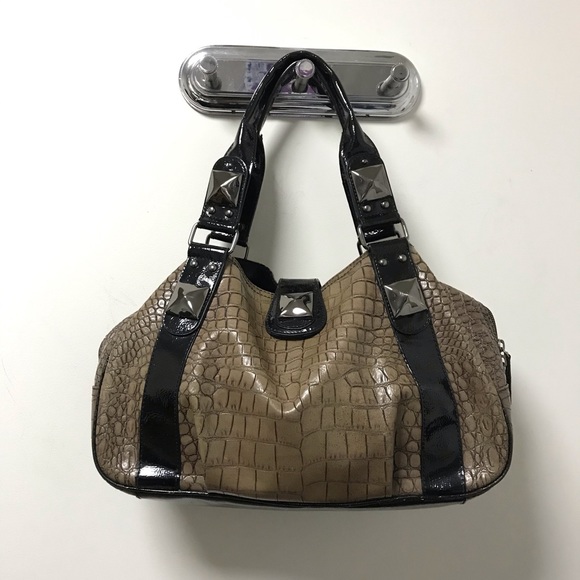 Nice Tan Reptile Textured Black Shine Accent Bag! - Picture 4 of 15